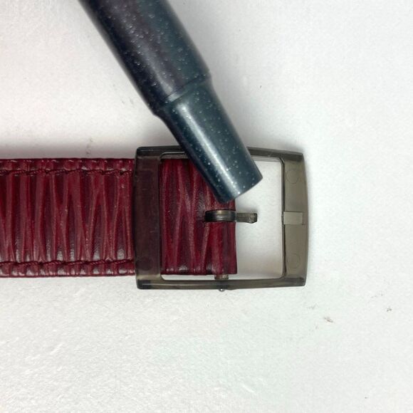 VTG Vintage 1991 SWATCH Gent PLAZA GX121 Unisex Watch Red Leather Band Blue Dial - Picture 7 of 8